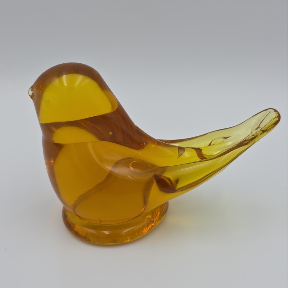 VTG Titan Art Glass Golden Canary Figurine Signed W. Ward 1990 Yellow Amber 3"